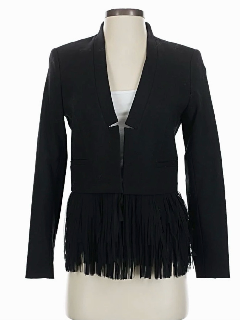 Black Fringe Women’s Black Fringe Hem Jacket
Size 2P